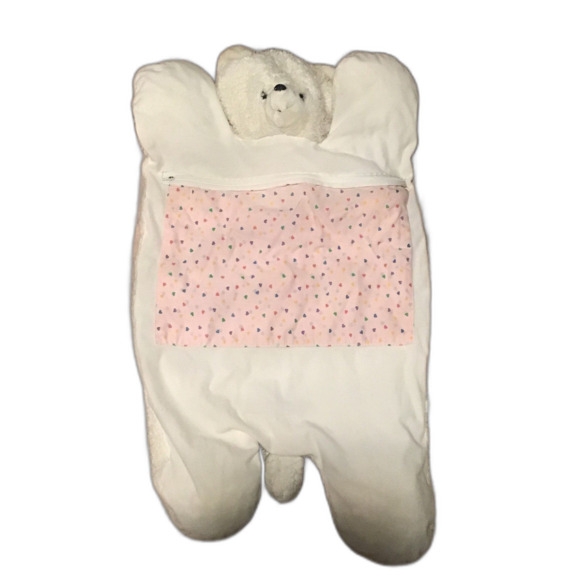 Ltd Commodities Inc Vtg 1997 White Pink Hearts Bear Kids Baby Rug Tummy Time - Picture 1 of 2
